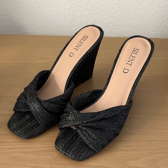 Silent D from Anthropologie Black Women's Wedge Sandals - Picture 1 of 3